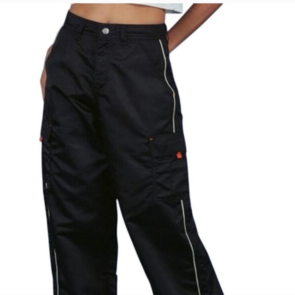 UNIF‎ Cargo Pants Size 24 Black with White Piping Orange Accents
